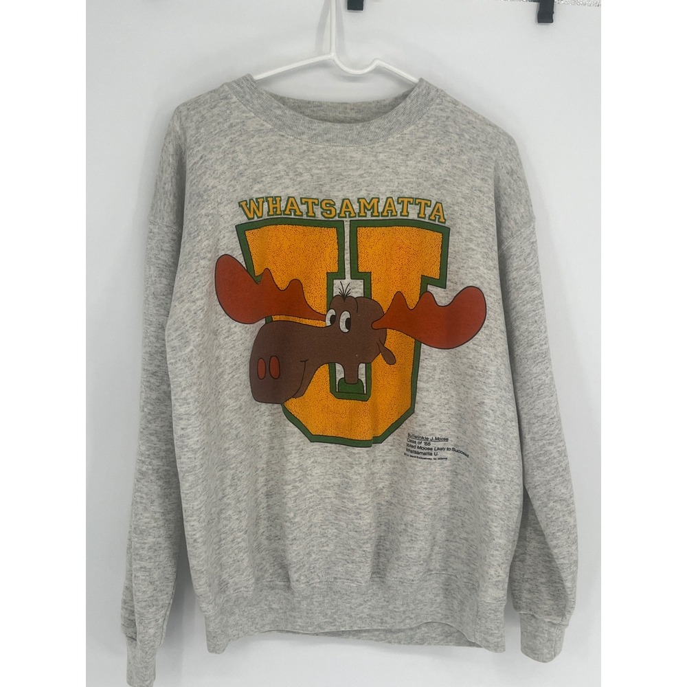 Santee Sweats Whatsamatta U Bullwinkle Moose Sweatshirt XL Grey Vintage Style